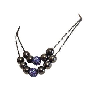 Necklace Liz Claiborne Choker Purple Rhinestones Black Charcoal 14" 16" SKU2416